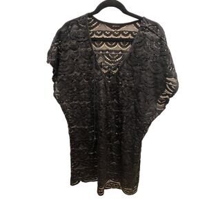 Women's Lace Black Swimsuit Cover-Up Women’s Size Lg Short Sleeve